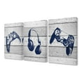thumbnail image 1 of The Kids Room by Stupell Video Gamer Trio Controllers Headset Blue Graphics on Planks Canvas Wall Art, 1 of 4