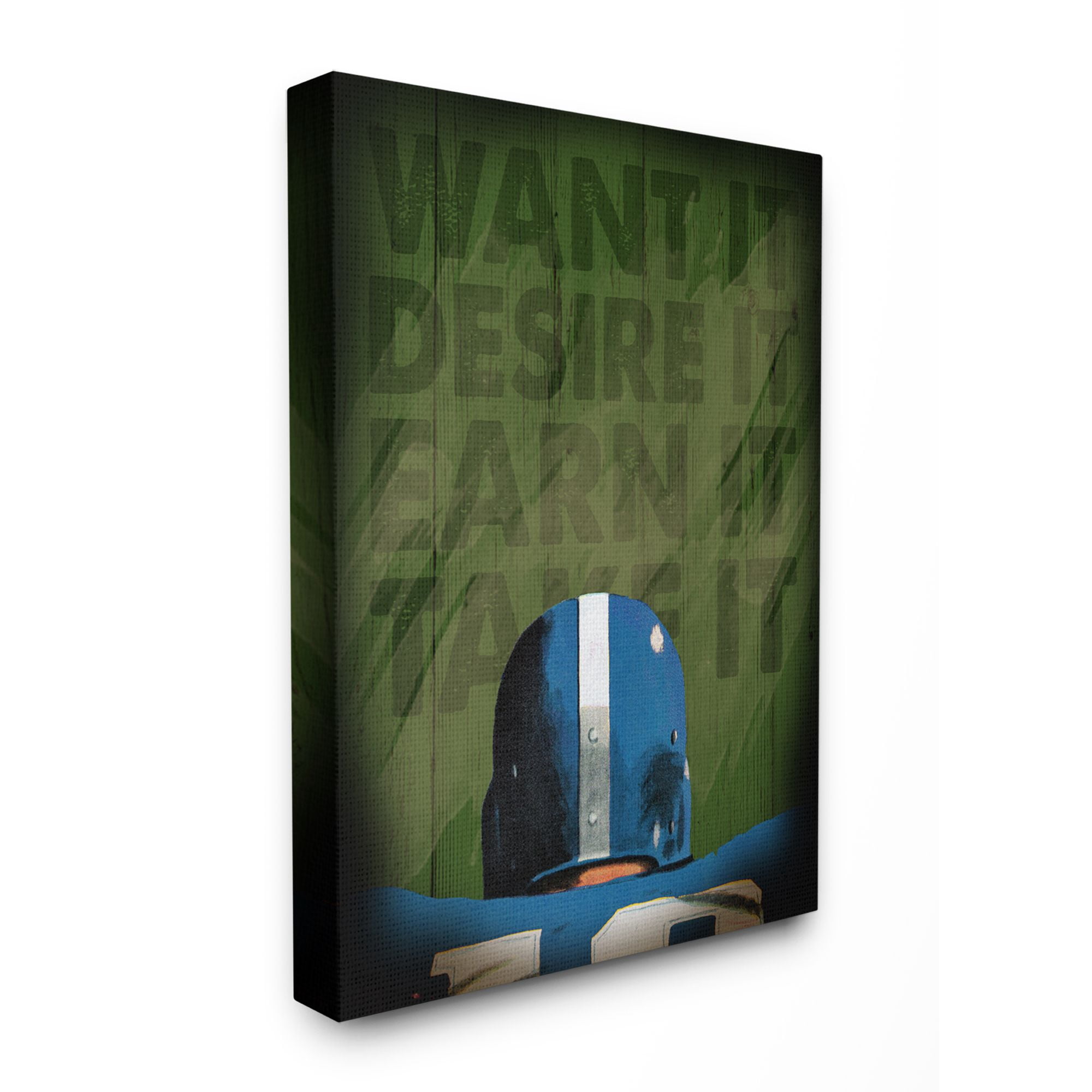 The Kids Room by Stupell Want Desire Earn Take Sports Football Green Inspirational Word Design Canvas Wall Art by The Saturday Evening Post