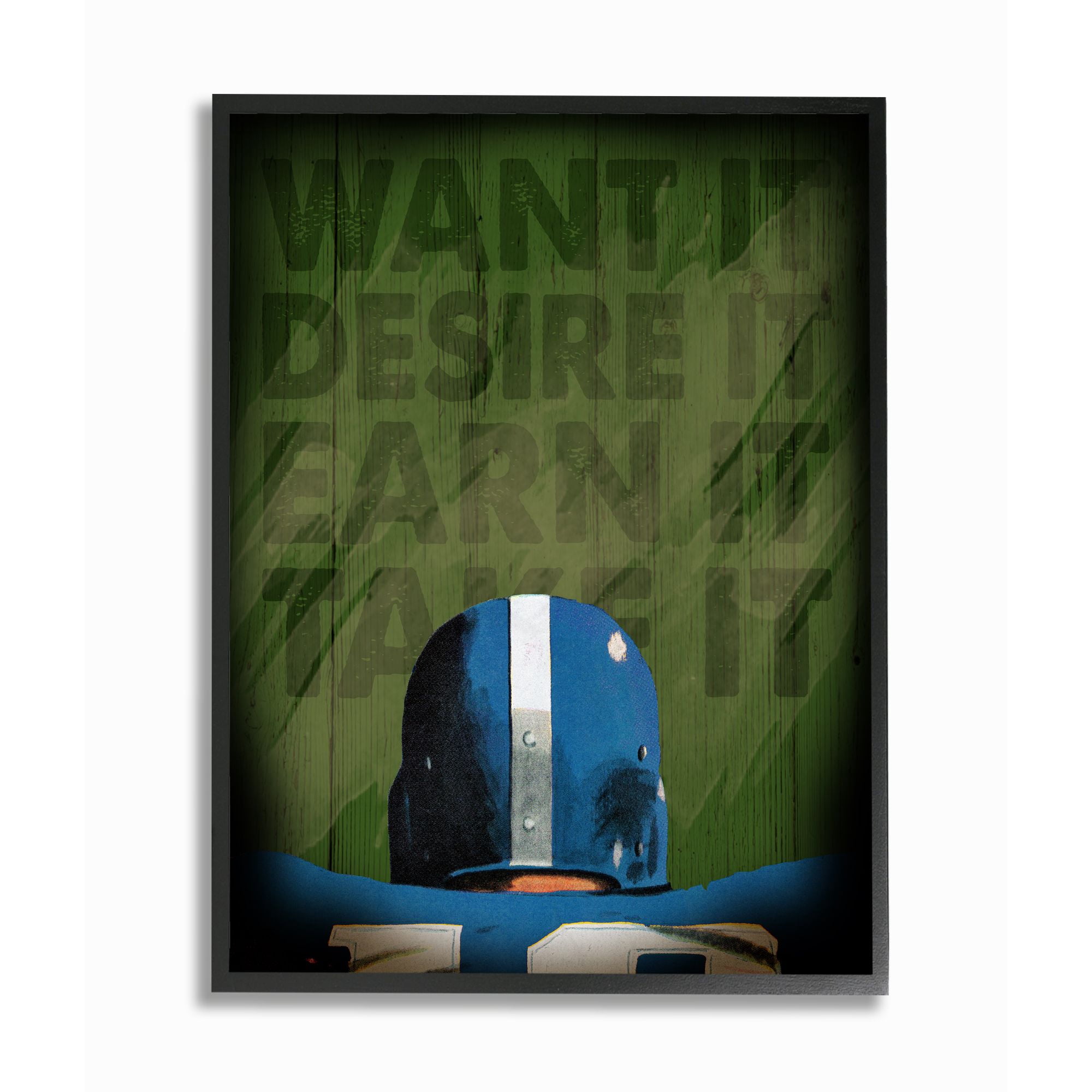The Kids Room by Stupell Want Desire Earn Take Sports Football Green Inspirational Word Design Framed Wall Art by The Saturday Evening Post
