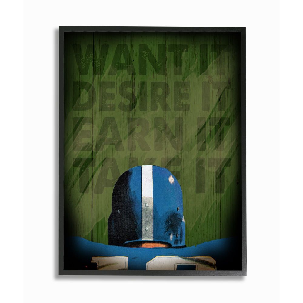 The Kids Room by Stupell Want Desire Earn Take Sports Football Green Inspirational Word Design Framed Wall Art by The Saturday Evening Post