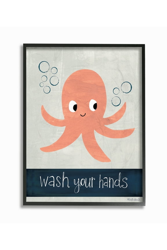 Wash Your Hands Octopus Oversized Framed Giclee Texturized Art, 16 x 1.5 x 20