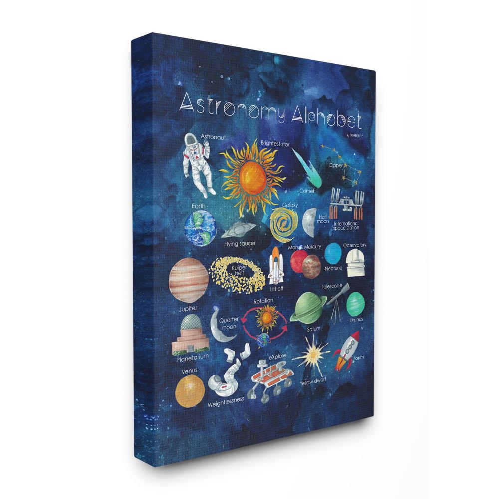 The Kids Room by Stupell Watercolor Blue Space Astronomy Alphabet with Astronaut and Planets Canvas Wall Art