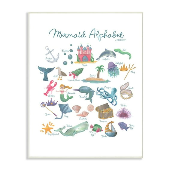 The Kids Room by Stupell Watercolor Mermaid Alphabet with Bubbles Sea Creatures and Anchor Wall Plaque Art