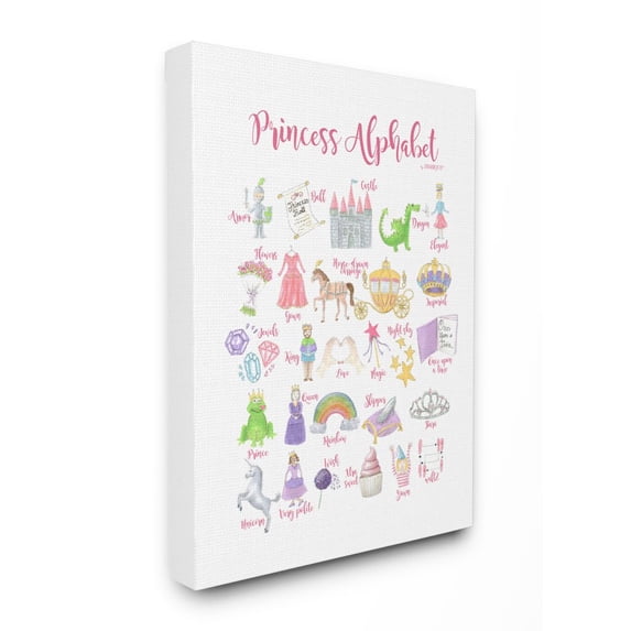 The Kids Room by Stupell Watercolor Princess Alphabet with Castle Dragon and Crown Canvas Wall Art