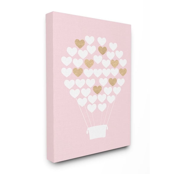 The Kids Room by Stupell White Gold Pink Heart Hot Air Balloon Canvas Wall Art by Daphne Poselli