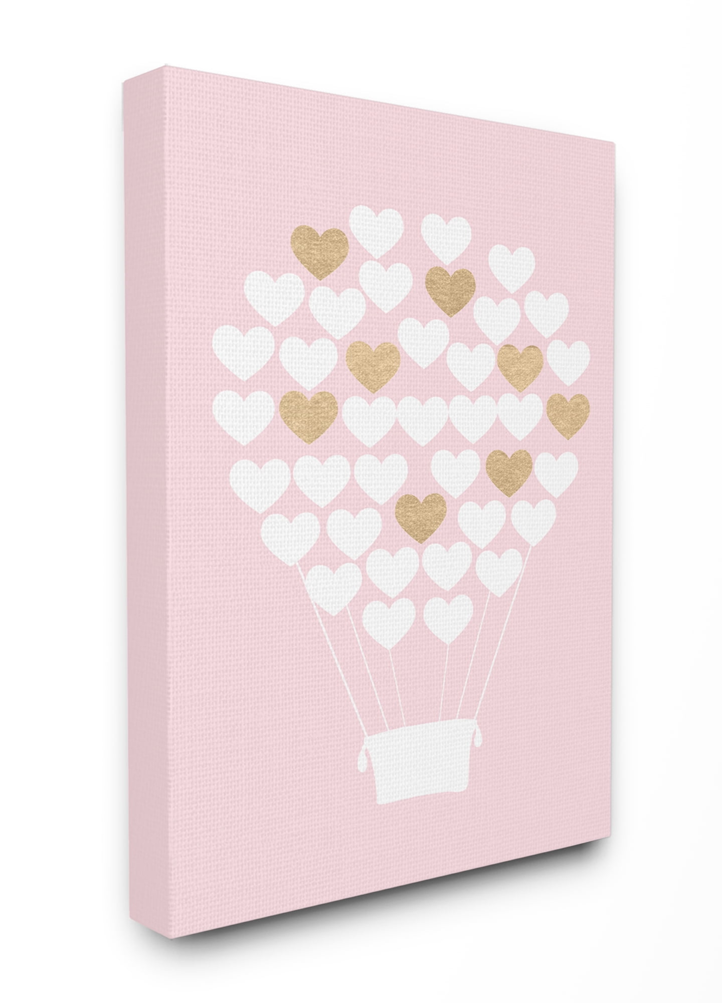 The Kids Room by Stupell White Gold Pink Heart Hot Air Balloon Canvas Wall Art by Daphne Poselli
