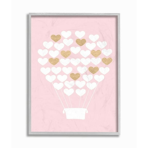 The Kids Room by Stupell White Gold Pink Heart Hot Air Balloon Framed Wall Art by Daphne Poselli