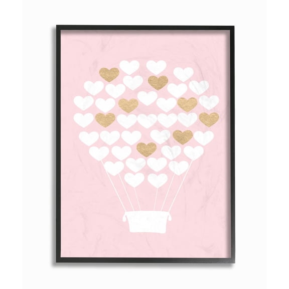 The Kids Room by Stupell White Gold Pink Heart Hot Air Balloon Framed Wall Art by Daphne Poselli