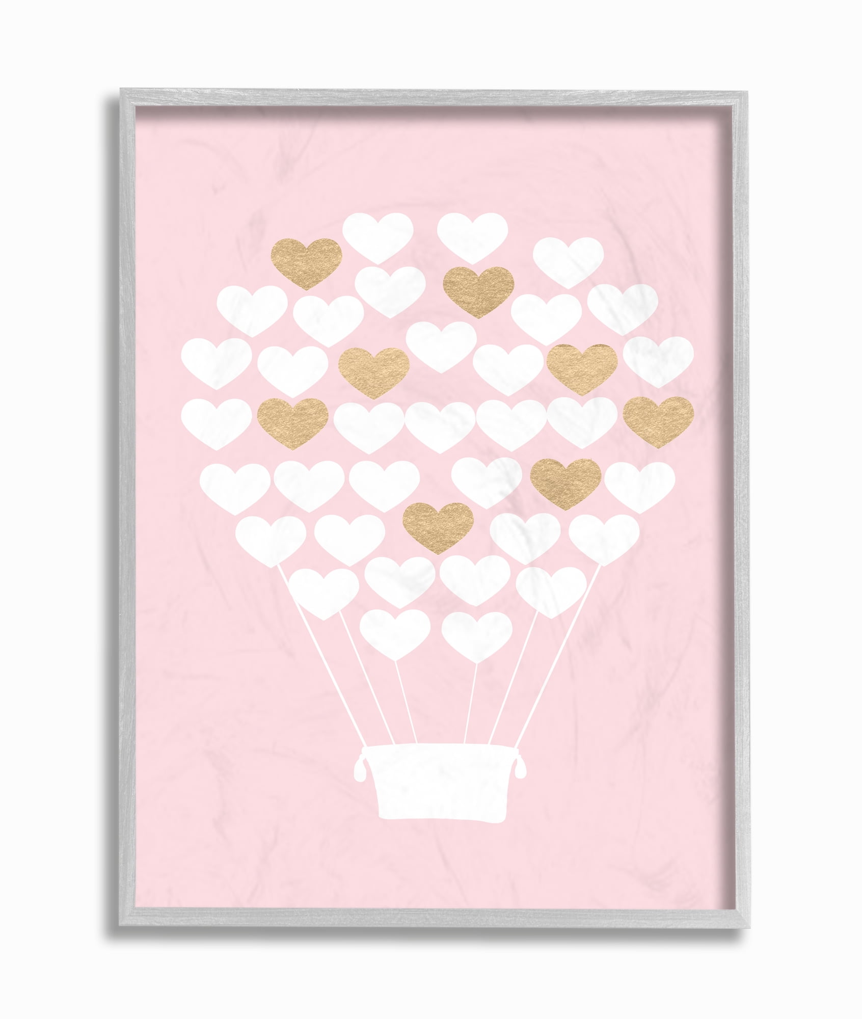 The Kids Room by Stupell White Gold Pink Heart Hot Air Balloon Framed Wall Art by Daphne Poselli