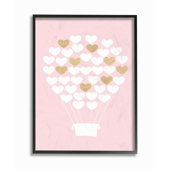 The Kids Room by Stupell White Gold Pink Heart Hot Air Balloon Framed Wall Art by Daphne Poselli