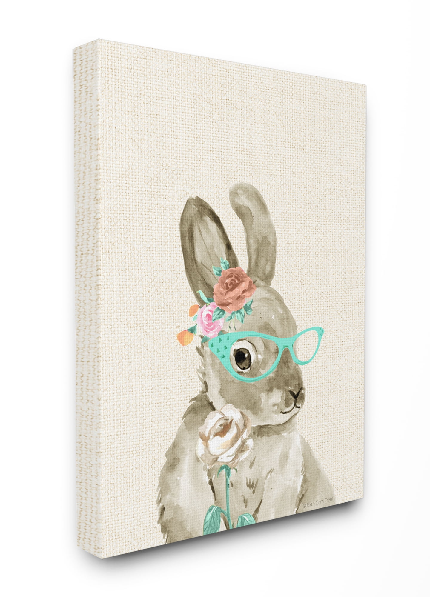 The Kids Room by Stupell Woodland Bunny with Cat Eye Glasses Canvas Wall Art by Ellen Crimi-Trent