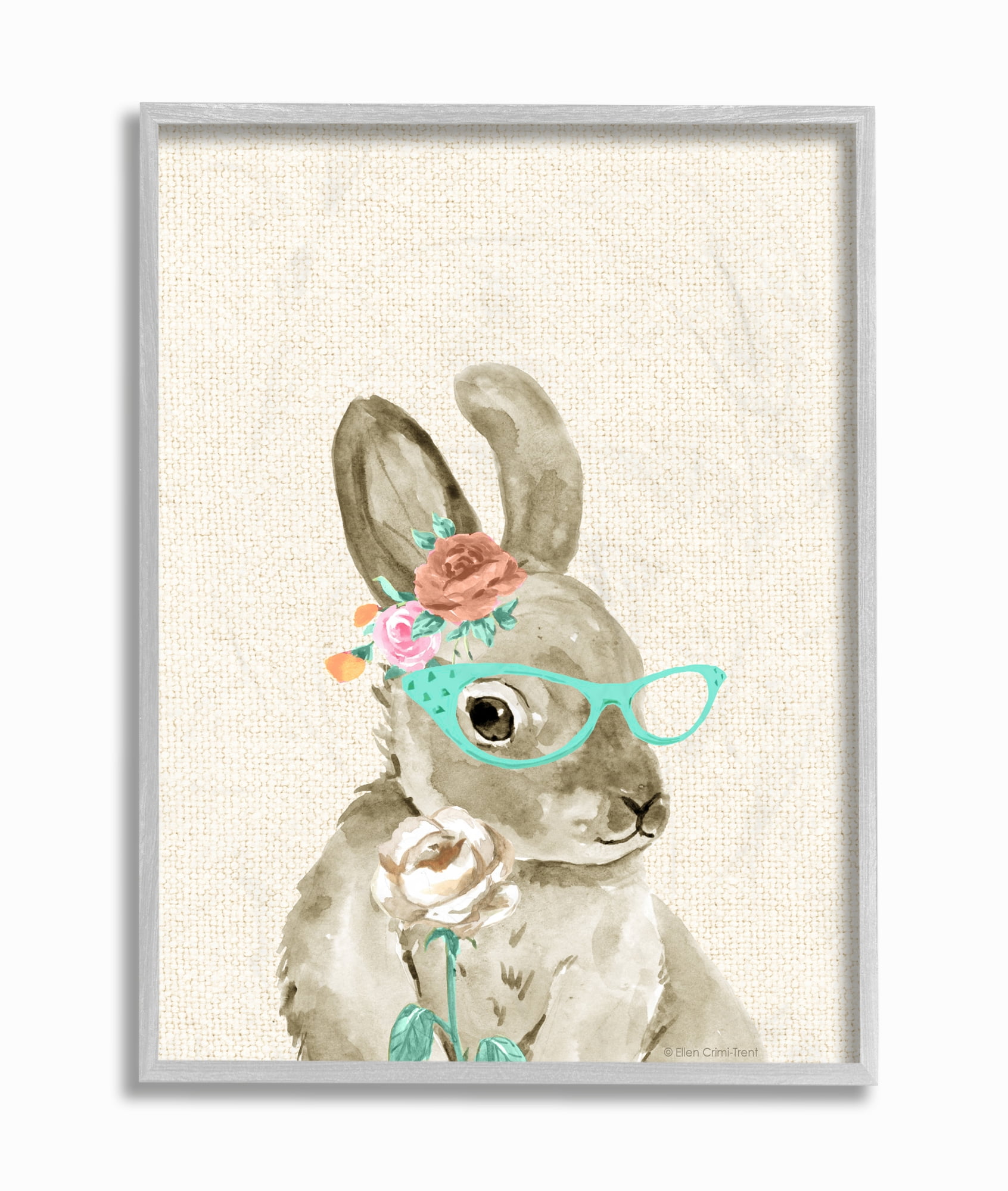The Kids Room by Stupell Woodland Bunny with Cat Eye Glasses Framed Wall Art by Ellen Crimi-Trent