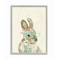 The Kids Room by Stupell Woodland Bunny with Cat Eye Glasses Framed Wall Art by Ellen Crimi-Trent