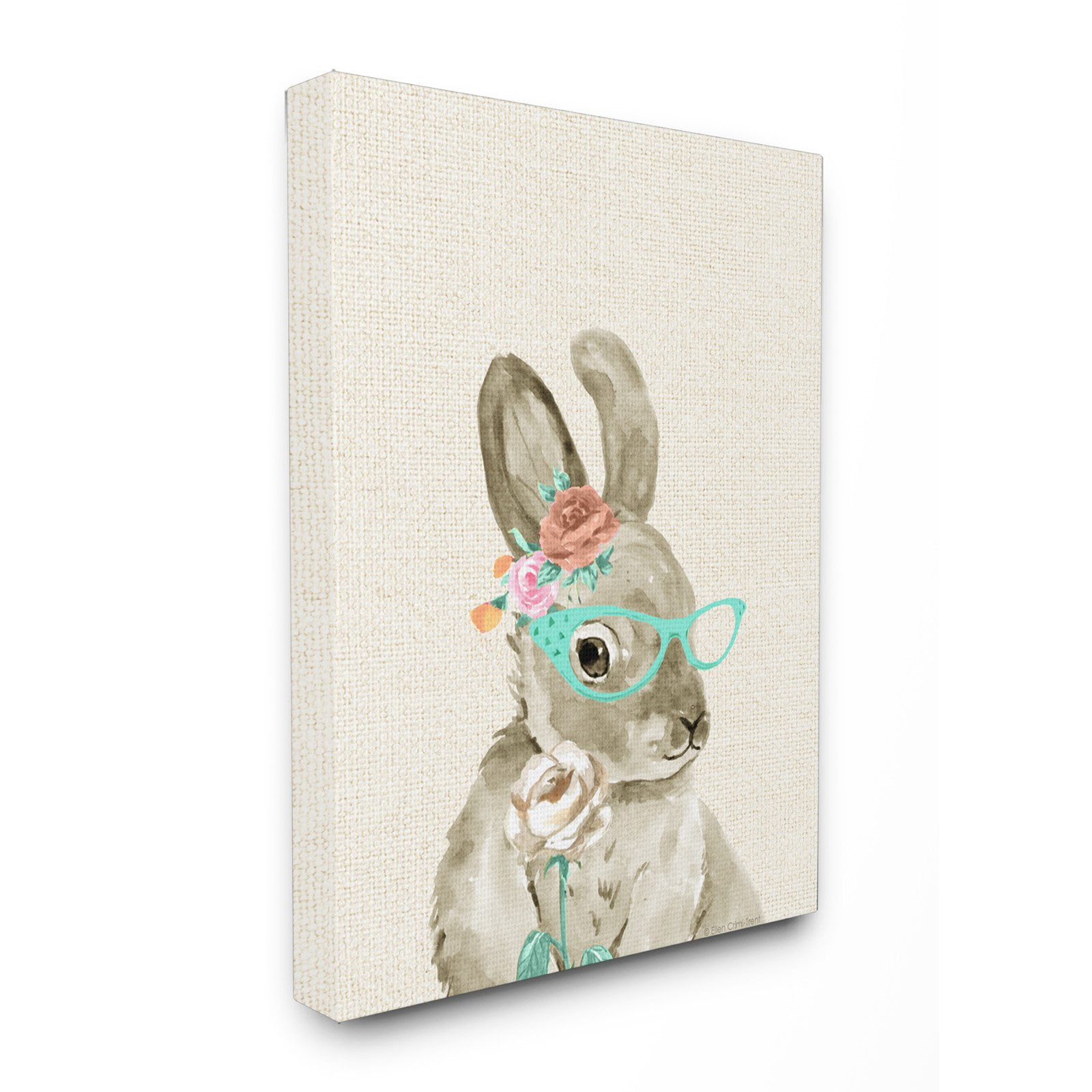 The Kids Room by Stupell Woodland Bunny with Cat Eye Glasses Oversized Stretched Canvas Wall Art, 24 x 1.5 x 30