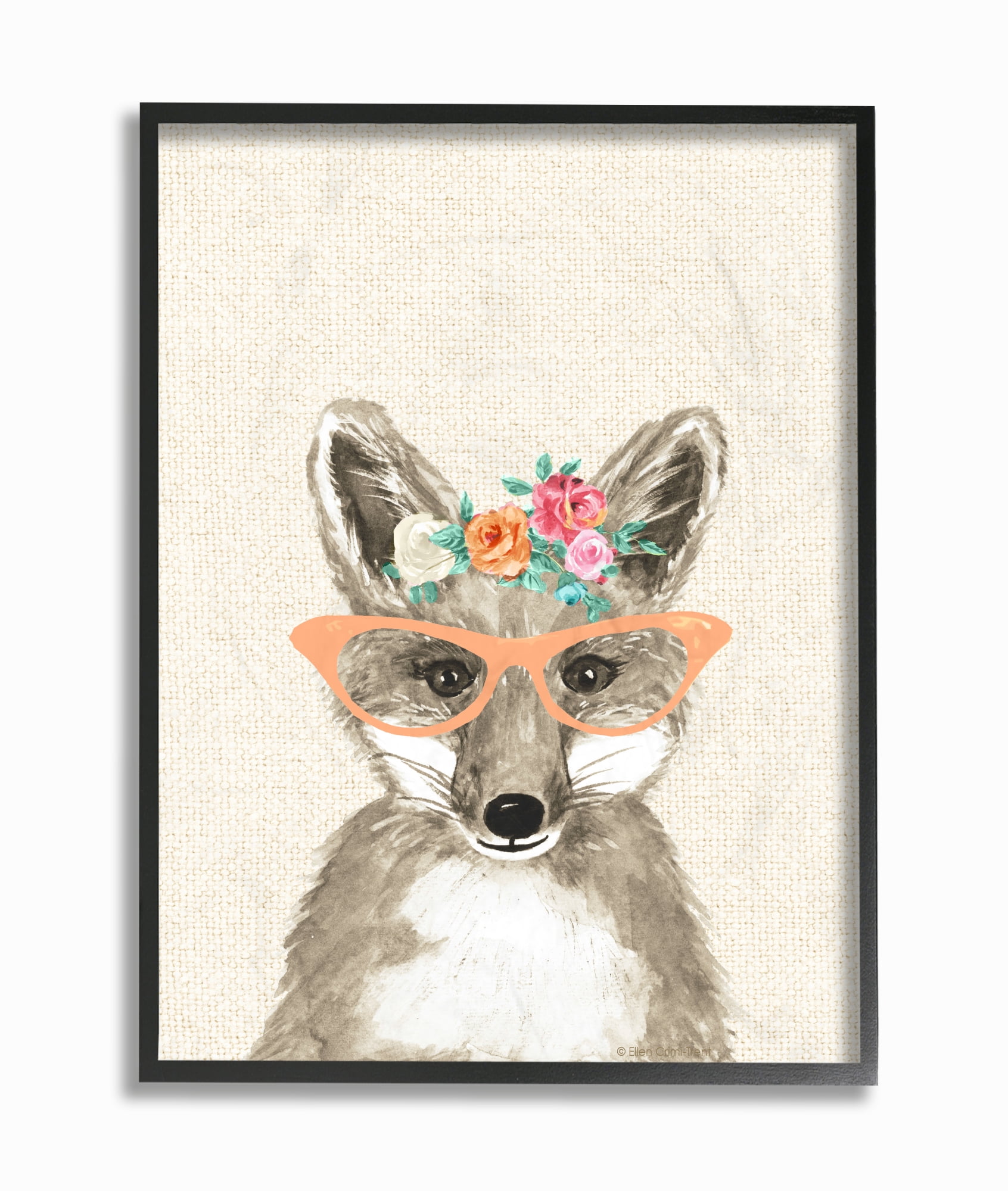 The Kids Room by Stupell Woodland Fox with Cat Eye Glasses Framed Giclee Texturized Art, 11 x 1.5 x 14