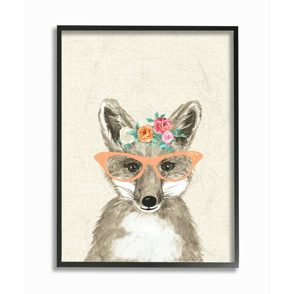 The Kids Room by Stupell Woodland Fox with Cat Eye Glasses Framed Giclee Texturized Art, 11 x 1.5 x 14