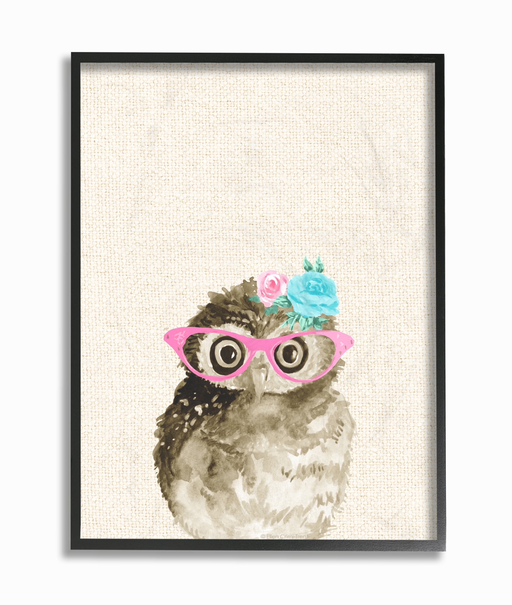 The Kids Room by Stupell Woodland Owl with Cat Eye Glasses Oversized Framed Giclee Texturized Art, 16 x 1.5 x 20