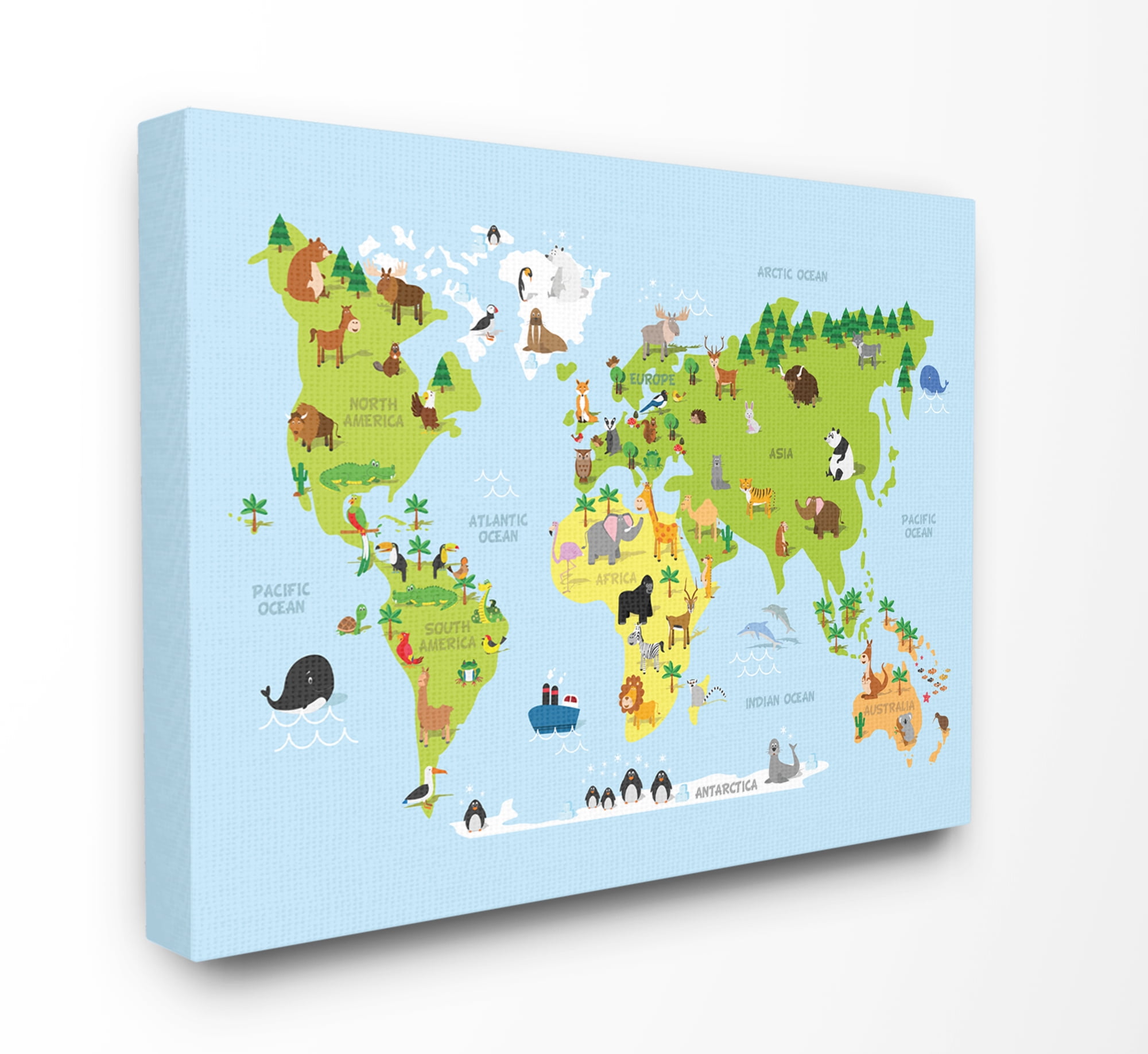 The Kids Room by Stupell World Map Cartoon And Colorful Canvas Wall Art by In House Artist