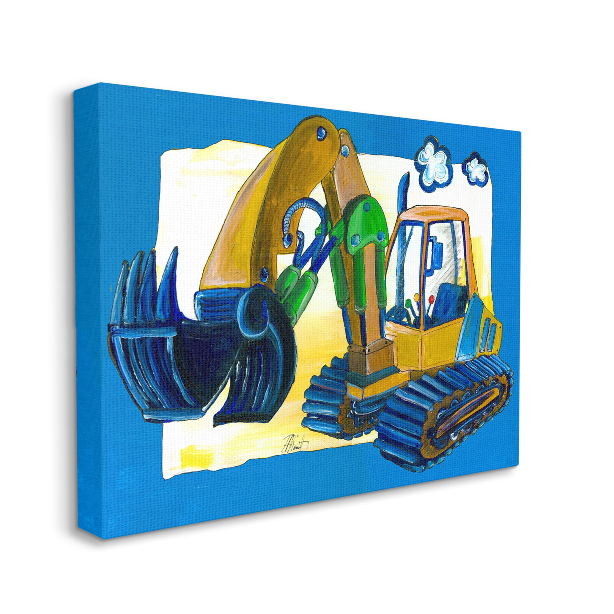 The Kids Room by Stupell Yellow Excavator with Blue Border Stretched Canvas Wall Art, 16 x 1.5 x 20
