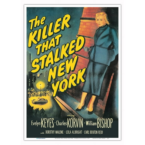 The Killer That Stalked New York - Starring Evelyn Keyes - Vintage Film Noir Movie Poster c.1950 - Master Art Print 10in x 14in