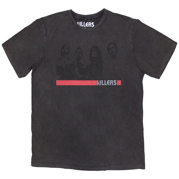 The Killers Unisex Stone Wash T-Shirt Band Photo Mono (Charcoal Grey)