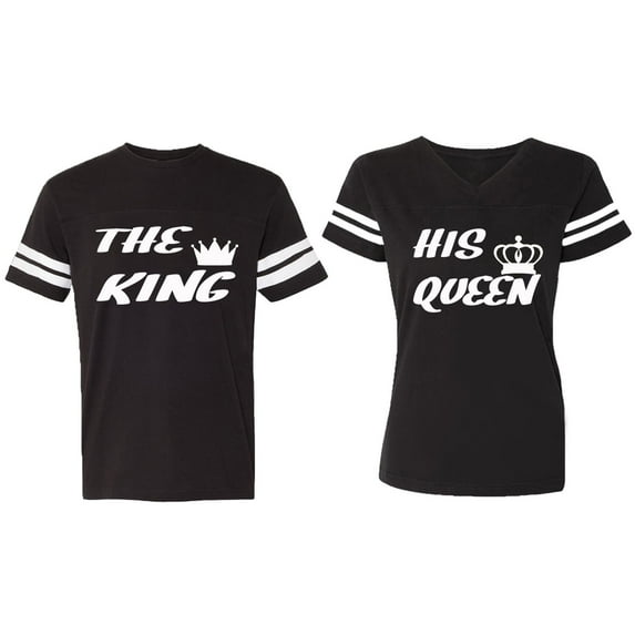 The King His Queen Matching Couple Cotton Jerseys (Men Black / Women Black) (Men M / Women XL)