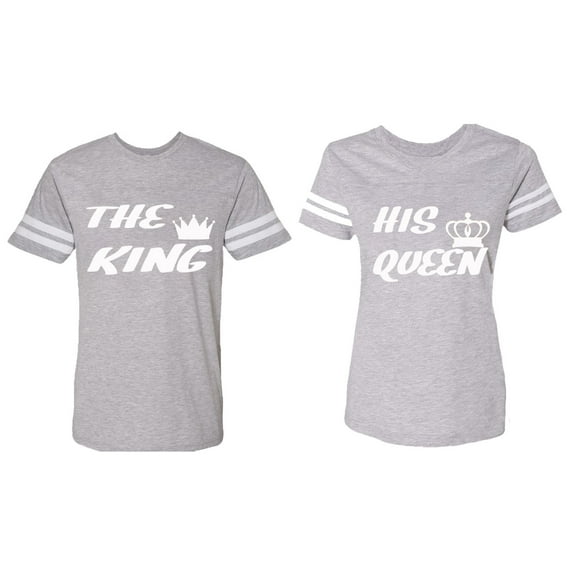The King His Queen Matching Couple Cotton Jerseys (Men Heather / Women Heather) (Men L / Women L)