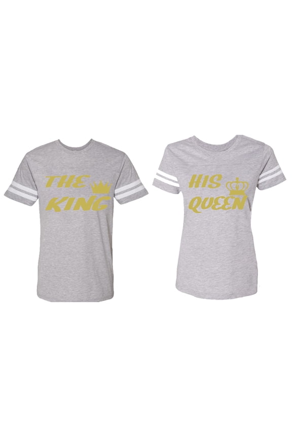 The King His Queen Matching Couple Cotton Jerseys (Men Heather / Women Heather) (Men M / Women M)