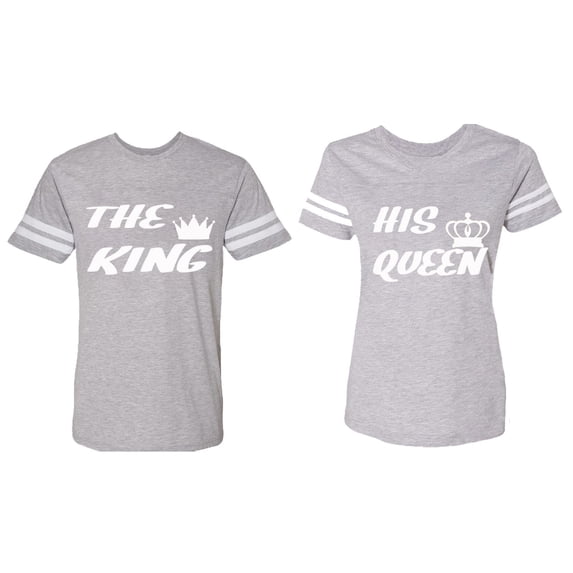 The King His Queen Matching Couple Cotton Jerseys (Men Heather / Women Heather) (Men XXL / Women M)