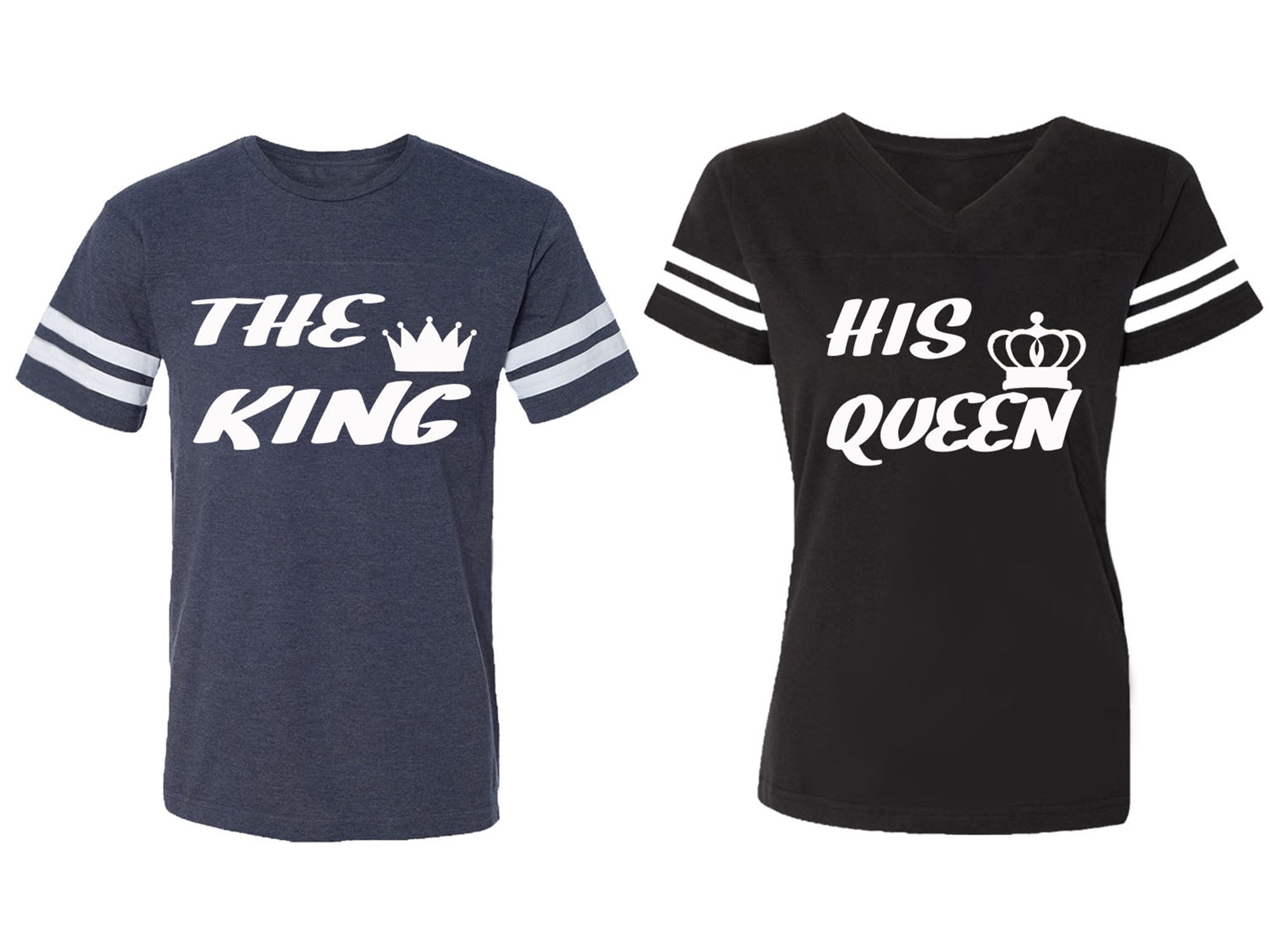 The King His Queen Matching Couple Cotton Jerseys (Men Navy / Women