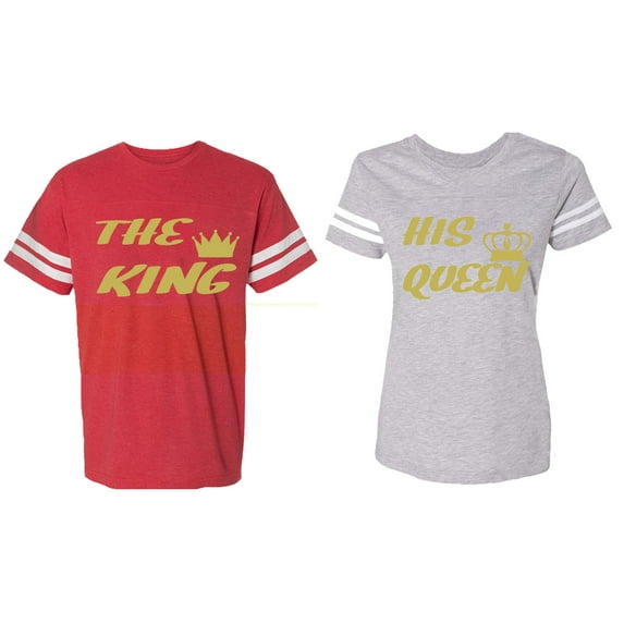 The King His Queen Matching Couple Cotton Jerseys (Men Red / Women Heather) (Men S / Women L)