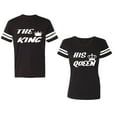 thumbnail image 1 of The King His Queen Unisex Couple Matching Cotton Jersey style T-Shirt Contrasting stripes on sleeves (Men Black / Women Black) (Men S / Women XL), 1 of 3