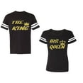 thumbnail image 1 of The King His Queen Unisex Couple Matching Cotton Jersey style T-Shirt Contrasting stripes on sleeves (Men Black / Women Black) (Men XXL / Women M), 1 of 3