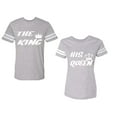 thumbnail image 1 of The King His Queen Unisex Couple Matching Cotton Jersey style T-Shirt Contrasting stripes on sleeves (Men Heather / Women Heather) (Men XXL / Women XXL), 1 of 3