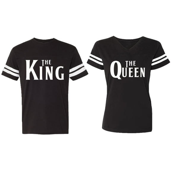 The King The Queen Matching Couple Cotton Jerseys (Men Black / Women Black) (Men S / Women S)