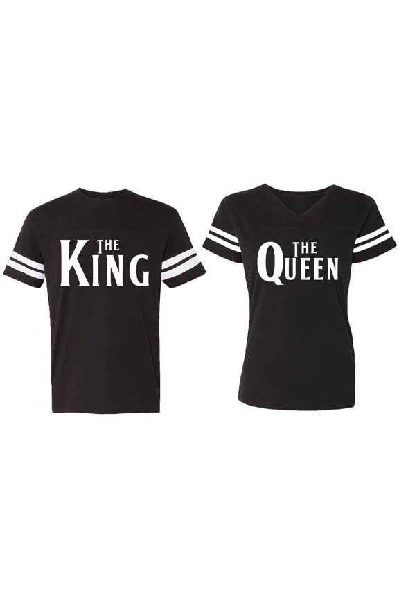 The King The Queen Matching Couple Cotton Jerseys (Men Black / Women Black) (Men XXL / Women XXL)