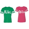 thumbnail image 1 of The King The Queen Matching Couple Cotton Jerseys (Men Green / Women Pink) (Men XXXL / Women XXL), 1 of 3