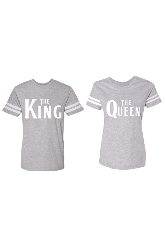 The King The Queen Matching Couple Cotton Jerseys (Men Heather / Women Heather) (Men XXL / Women L)
