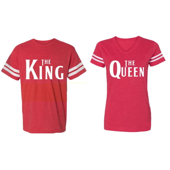 The King The Queen Matching Couple Cotton Jerseys (Men Red / Women Red) (Men XXL / Women XL)