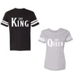thumbnail image 1 of The King The Queen Unisex Couple Matching Cotton Jersey style T-Shirt Contrasting stripes on sleeves (Men Black / Women Heather) (Men L / Women XXL), 1 of 3