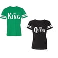 thumbnail image 1 of The King The Queen Unisex Couple Matching Cotton Jersey style T-Shirt Contrasting stripes on sleeves (Men Green / Women Black) (Men S / Women S), 1 of 3