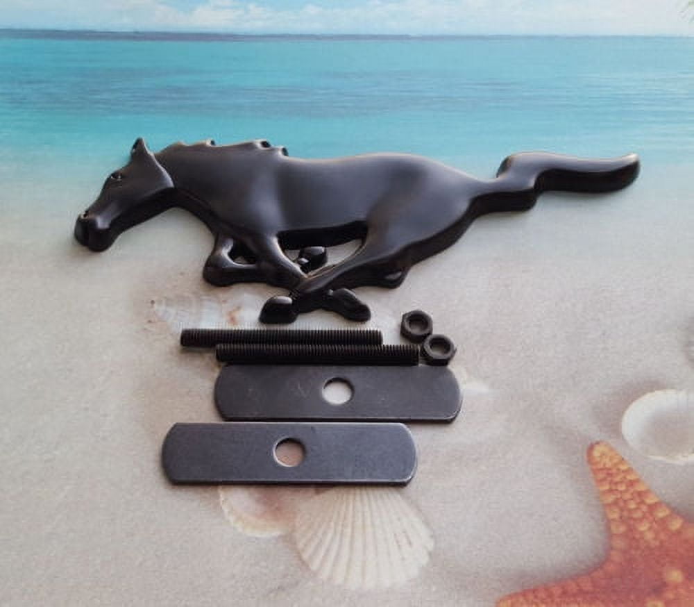 The King USA Black Metal Front Grille Emblem Badge with Clip for Ford Mustang, Exterior Accessories