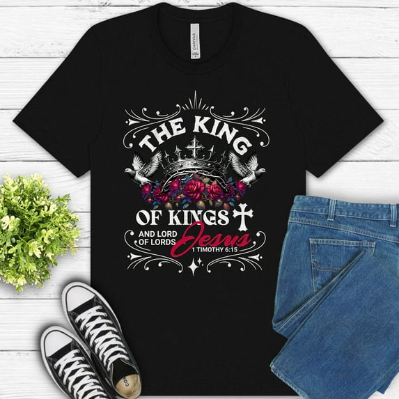 The King of Kings Premium T-Shirt – Jesus 1 Timothy 6:15 Christian Graphic Tee, Black, 3XL