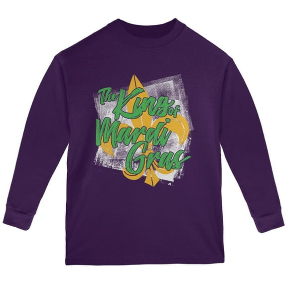 The King of Mardi Gras Youth Long Sleeve T Shirt Purple YLG