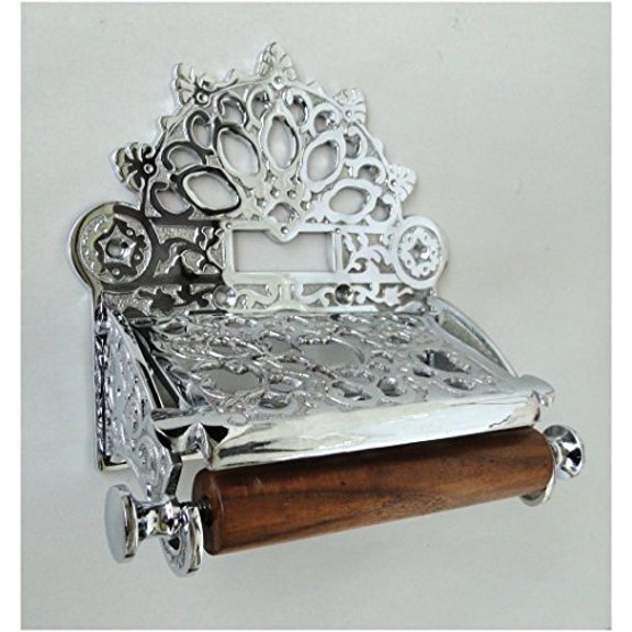 The King's Bay Chrome Plated French Victorian Toilet Paper Holder w Fan Top Vintage Antique Replica