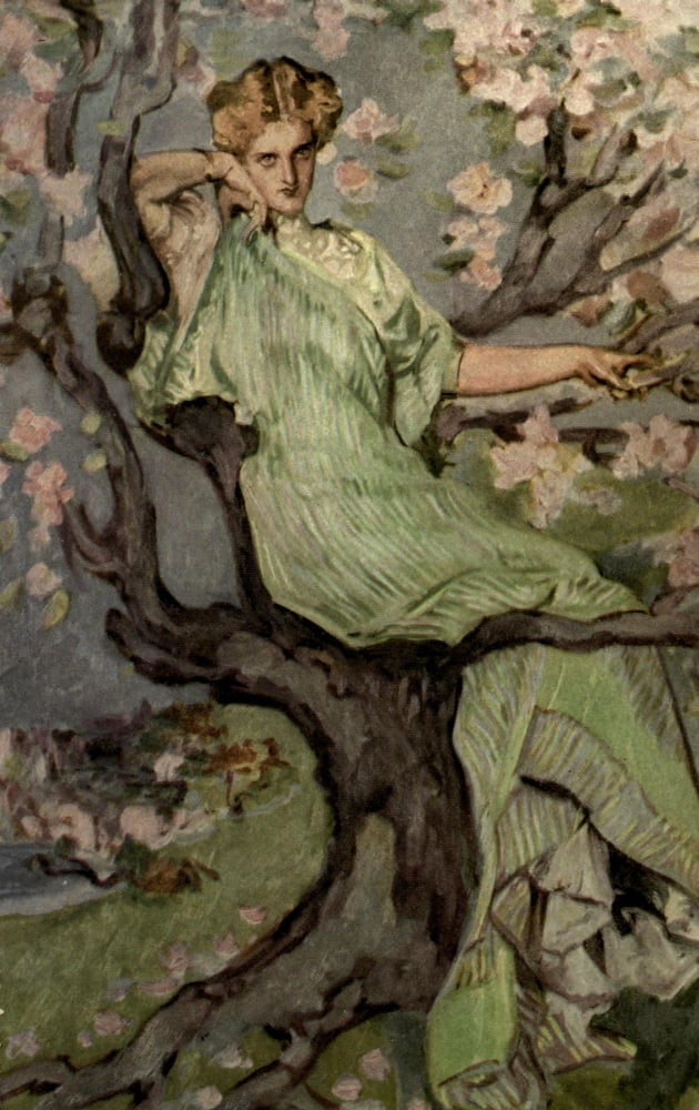 The Kingdom of Slender Swords c1910 Lady in blossom tree Canvas Art - AB Wenzell (18 x 24)