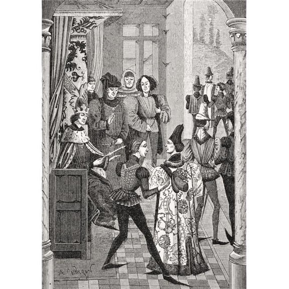 The Kings Court Or Grand Council. Copy of Miniature In The Chroniques of Froissart 15th Century Manuscript Poster Print, Large - 24 x 34