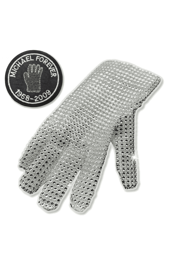 The Kings Style of Rare Michael Forever Silver Glove with Patch in Box -Handmade Artware-for Collection Imitator Impersonator for Adults-Single Side