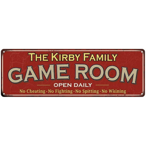 The Kirby Family Red Game Room Metal 6x18 Sign 106180038271