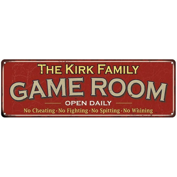 The Kirk Family Red Game Room Metal 8x24 Sign 108240038097